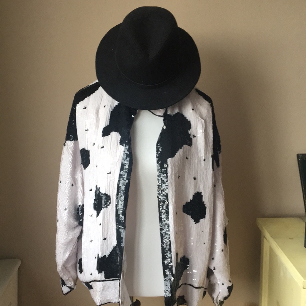 Cow Print Sequin Oversized Glam Jacket
